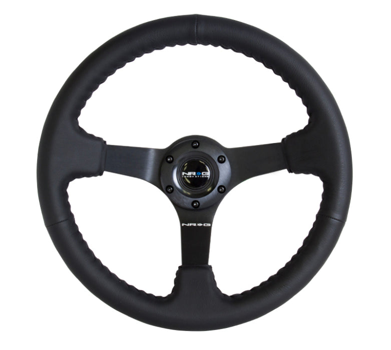 NRG RST-036MB-R Reinforced Steering Wheel (350mm / 3in. Deep) Bk Leather w/Bk BBall Stitch (Odi Bakchis Edition)