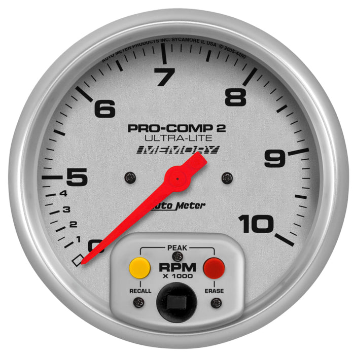 AutoMeter 4499 Autometer Ultra-Lite 5 inch 10K RPM In Dash Dual Range w/ Memory Tachometer