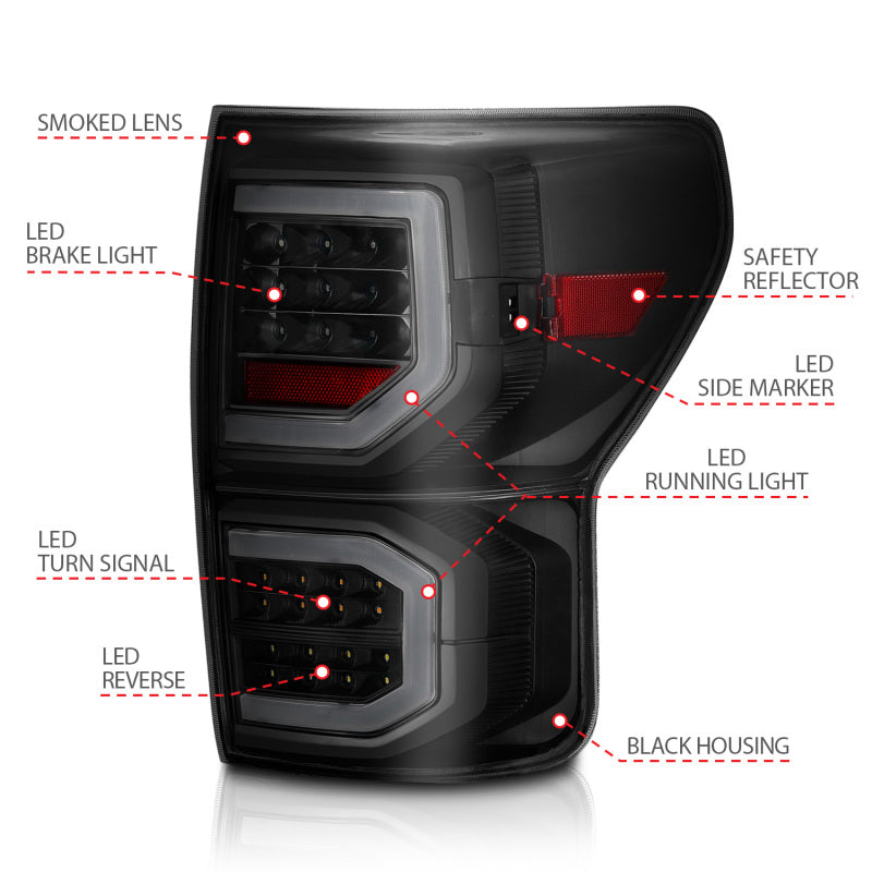 ANZO 311337 2007-2013 Toyota Tundra LED Taillights Plank Style Black w/Smoke Lens