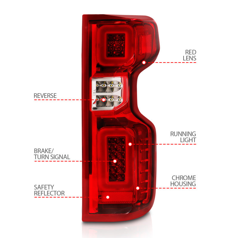 ANZO 311416 19-21 Chevy Silverado Full LED Taillights Chrome Housing Red/Clear Lens G2 (w/C light Bars)