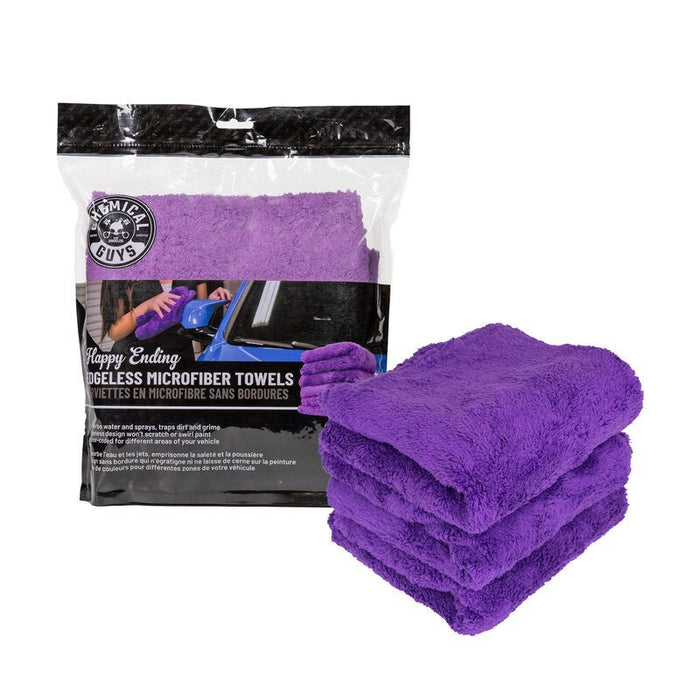 Chemical Guys MIC34803 Ultra Edgeless Microfiber Towel - 16in x 16in - Purple - 3 Pack