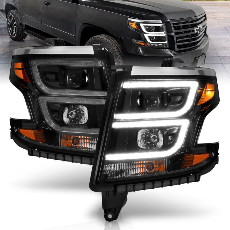 ANZO 111492 2015-2020 Chevy Tahoe Projector Headlights Plank Style Black w/DRL