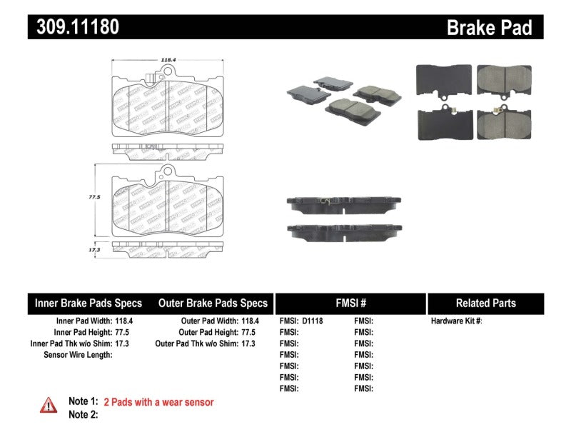Stoptech 309.11180 StopTech Performance 06 Lexus GS300/430 / 07-08 GS350 / 06-08 IS350 Front Brake Pads