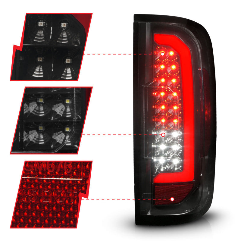 ANZO 311435 15-21 GMC Canyon Full LED Tail Lights w/ Red Lightbar Black Housing Smoke Lens