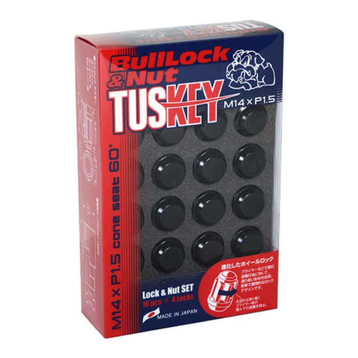 Project Kics WT0600B 16 LUGS + 4 LOCKS Tuskey Black Bullock And Nut Set - 14X1.50
