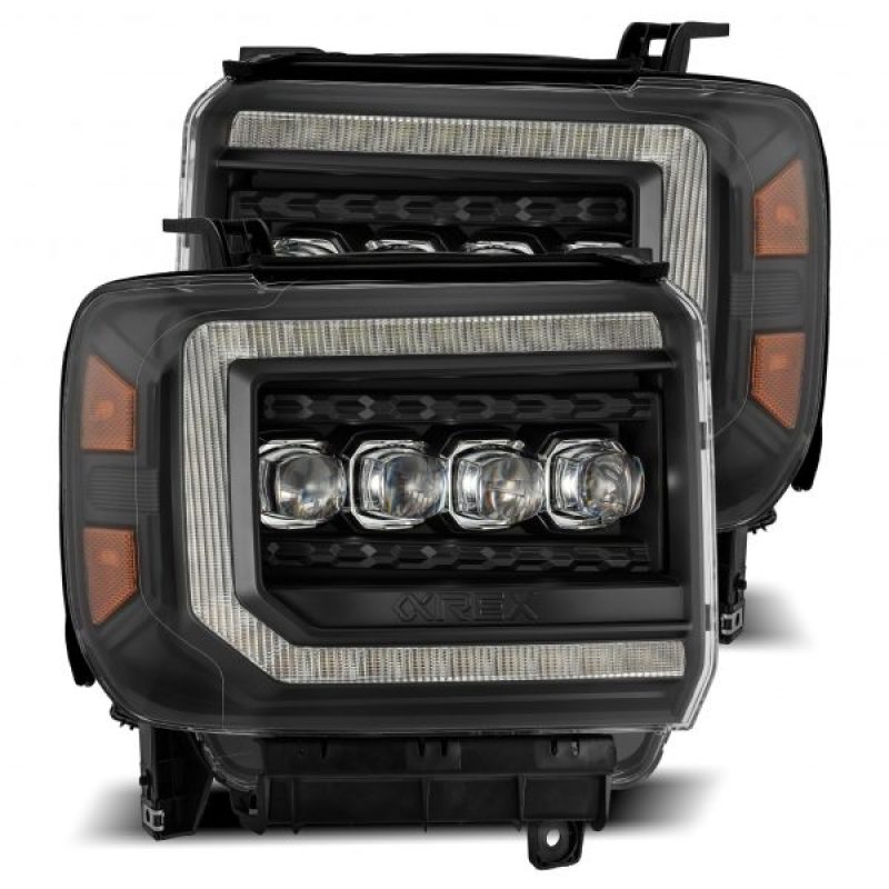 AlphaRex 880617 14-18 GMC Sierra NOVA LED Proj Headlights Plank Style Black w/Activ Light/Seq Signal/DRL