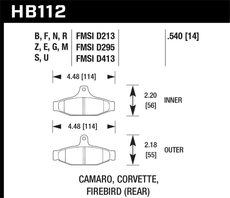 Hawk Performance HB112N.540 Hawk 84-96 Corvette /88.5-97 Pontiac Firebird HP+ Street Rear Brake Pad