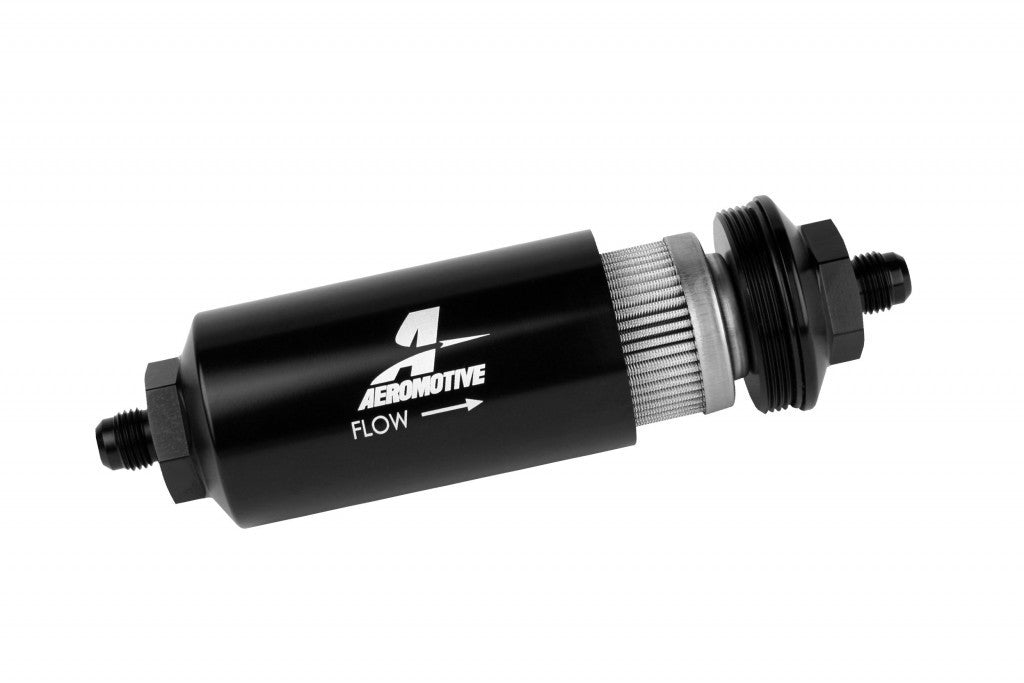 Aeromotive Fuel System 6an Inline Fuel Filter 40 Micron 2in OD Black