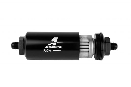 Aeromotive Fuel System 6an Inline Fuel Filter 100 Micron 2in OD Black