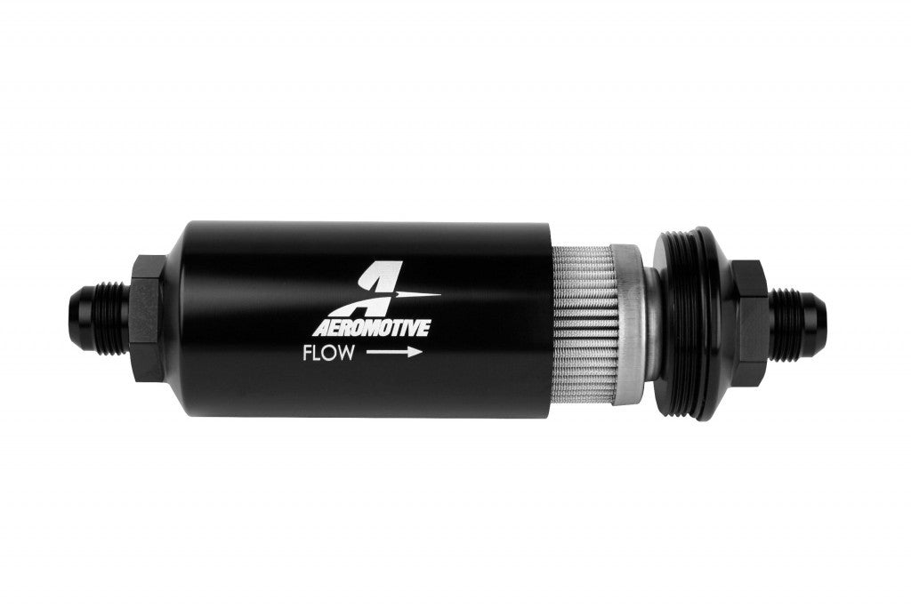 Aeromotive Fuel System 8an Inline Fuel Filter 100 Micron 2in OD Black