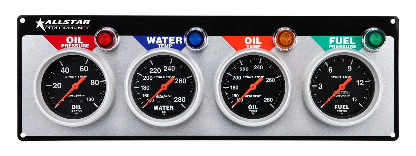 Allstar Performance ALL80114 4 Gauge Panel A/M OP/WT/OT/FP Sport-Comp