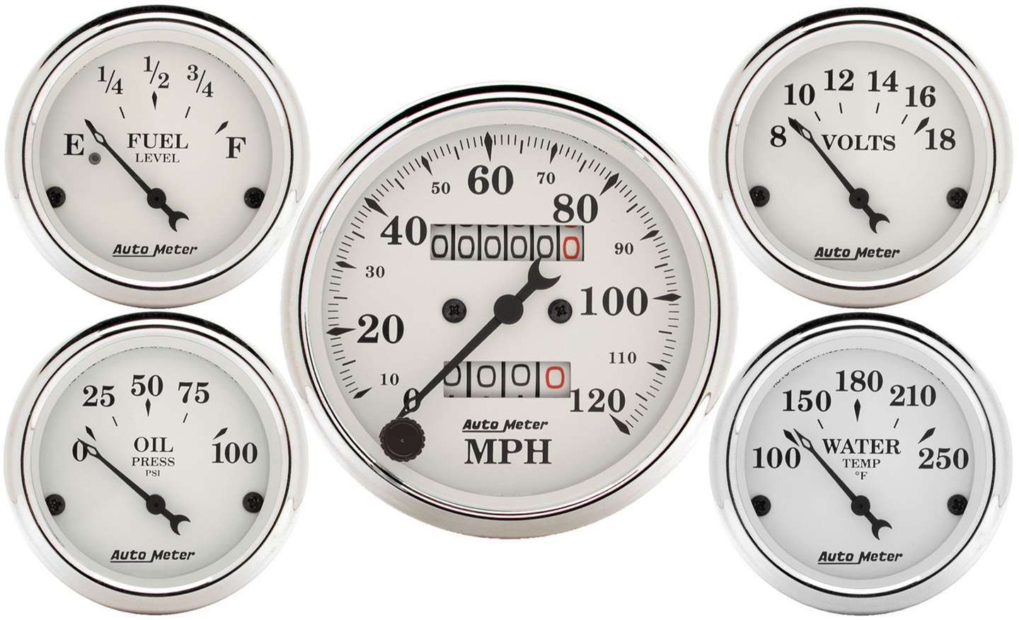 AutoMeter 1601 Auto Meter Speedometer 3-1/8in and 2-1/16in Mechanical 5-Piece Old Tyme White Gauge Kit