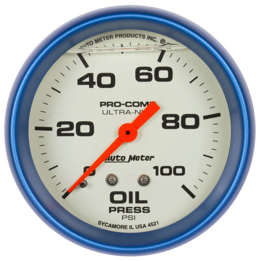 Autometer ATM4221 2-5/8 Ultra-Nite Oil Press. Gauge 0-100psi