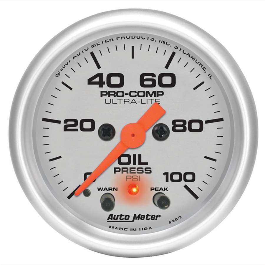 Autometer ATM4352 2-1/16in U/L Oil Press. Gauge w/Peak & Warning