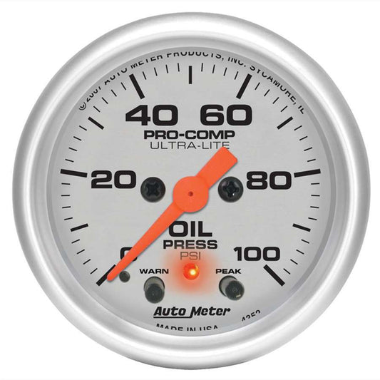 Autometer ATM4352 2-1/16in U/L Oil Press. Gauge w/Peak & Warning