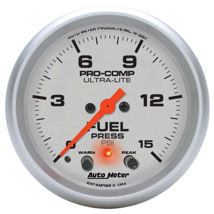Autometer ATM4470 2-5/8in U/L Fuel Press. Gauge w/Peak & Warning