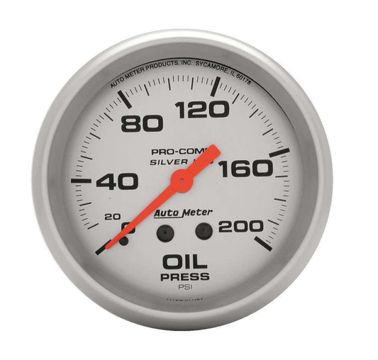 Autometer ATM4622 Pro Comp 2-5/8in Silver Liq-Fill Oil 0-200 PSI