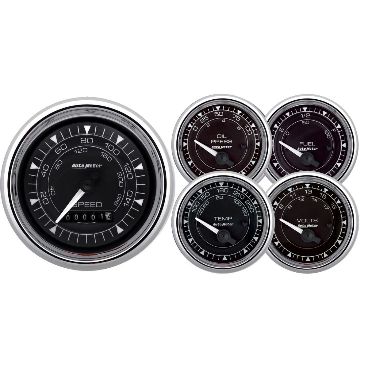 Autometer ATM9708 2/16 Chrono Chrome Gauge 5-Piece Gauge Kit