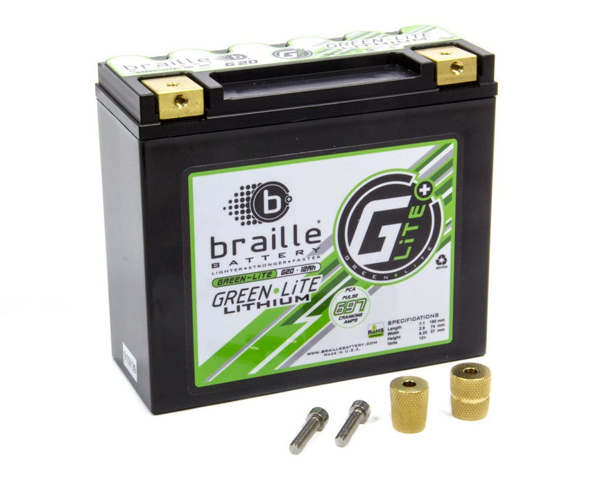 Braille Auto Battery BRBG20 Lithium 12 Volt Battery Green Lite 697 Amps