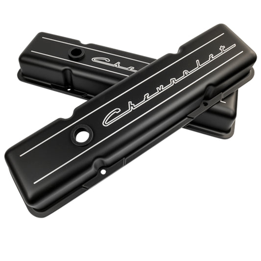 Billet Specialties BSPBLK95123 Valve Cover SBC Short Chevrolet Logo Black