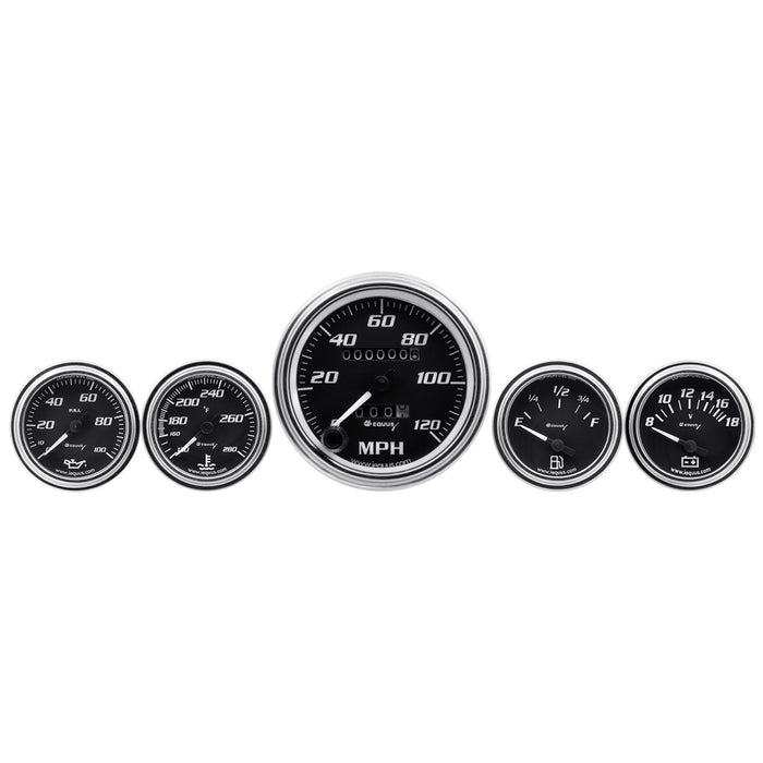 Equus EQUE7500 5-Piece Gauge Set Black Face/Chrome Bezel