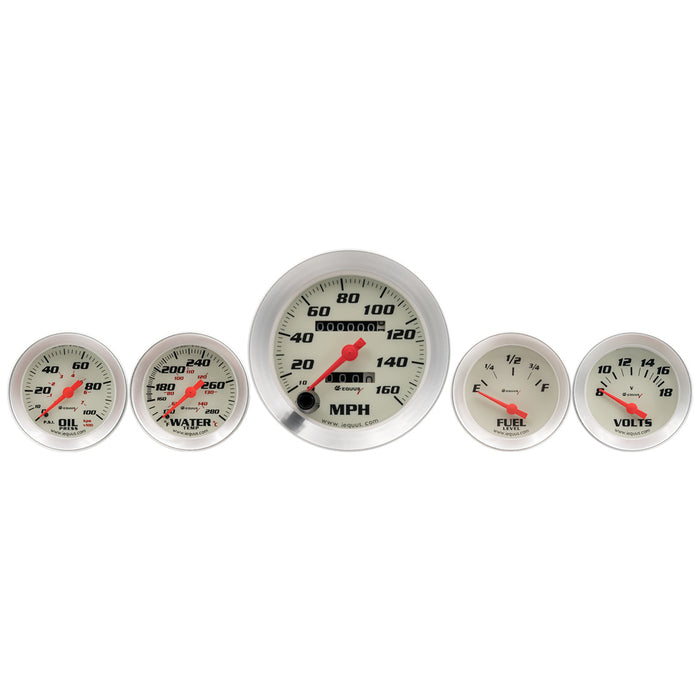Equus EQUE8500 5-Piece Gauge Set White Face/Silver Bezel