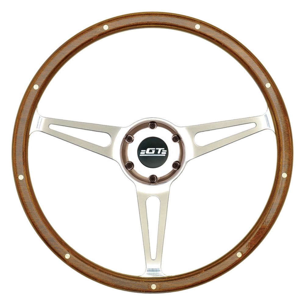 Gt Performance GTP32-4247 GT3 Cobra Style Wood Ste ering Wheel 14in Polish
