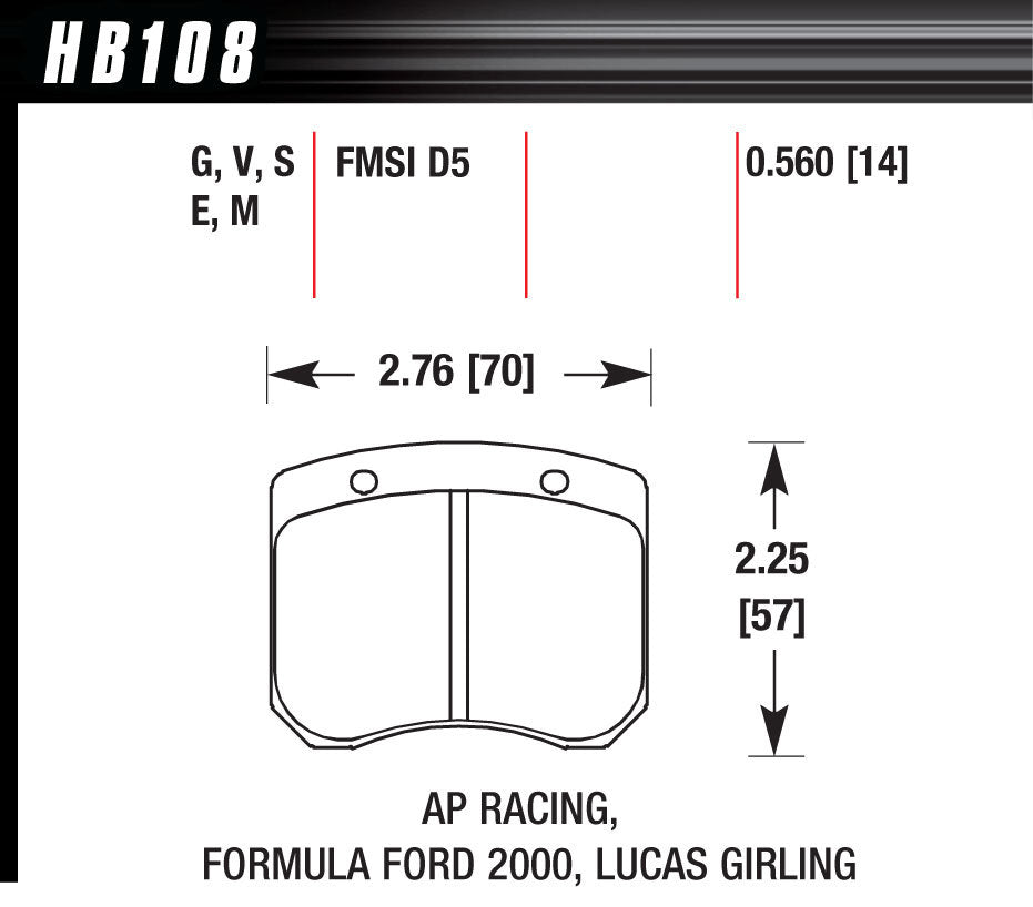 Hawk Brake HAWHB108E560 BRAKE PAD AP RACING FRONT CALIPER BLUE 9012