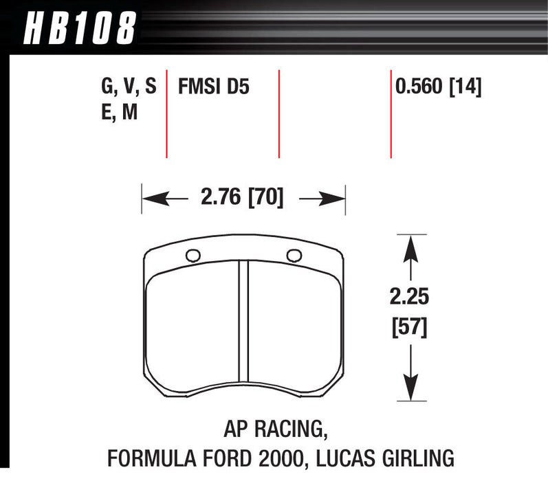 Hawk Brake HAWHB108E560 BRAKE PAD AP RACING FRONT CALIPER BLUE 9012