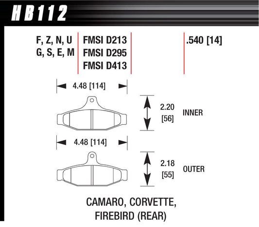 Hawk Brake HAWHB112E540 Brake Pads Blue 9012 Camaro