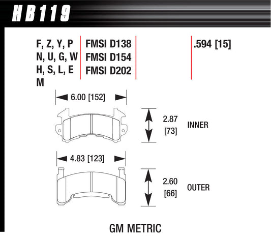 Hawk Brake HAWHB119N594 Metric GM-HP Plus