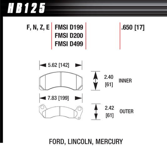 Hawk Brake HAWHB125E650 Brake Pads Blue 9012 Ford
