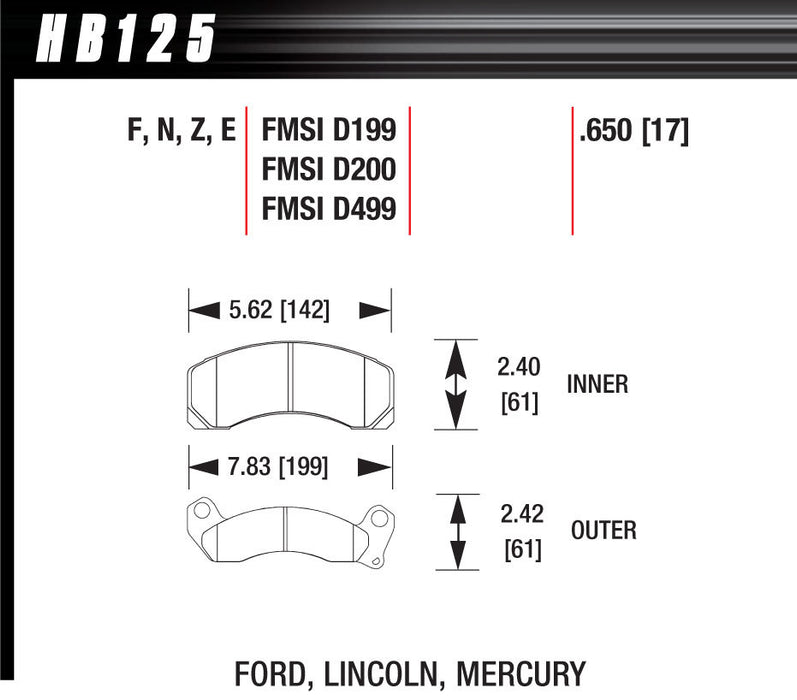 Hawk Brake HAWHB125E650 Brake Pads Blue 9012 Ford