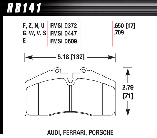 Hawk Brake HAWHB141U650 Brake PAds DTC-70 Audi Ferrari Porsche