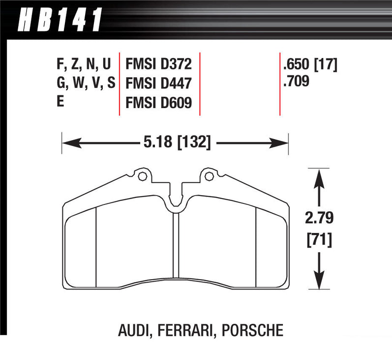 Hawk Brake HAWHB141U650 Brake PAds DTC-70 Audi Ferrari Porsche