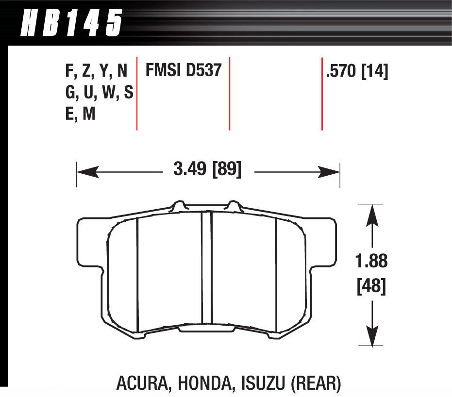 Hawk Brake HAWHB145N570 Street Brake Pads Rear Honda HP Plus