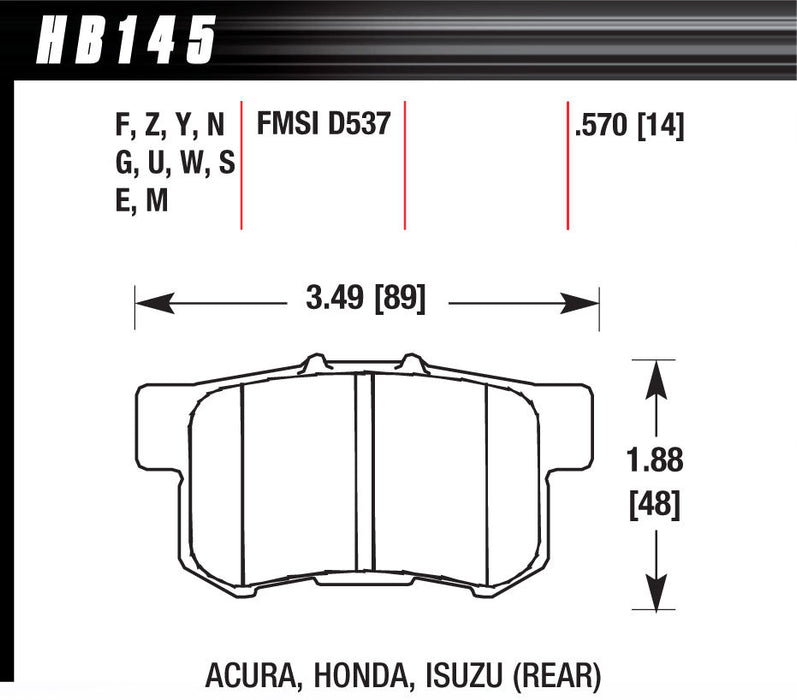 Hawk Brake HAWHB145N570 Street Brake Pads Rear Honda HP Plus