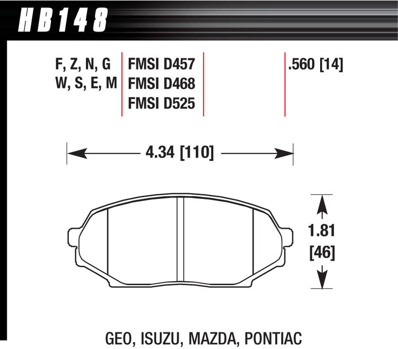 Hawk Brake HAWHB148W560 Brake Pad 91-94 Miata Front DTC-30