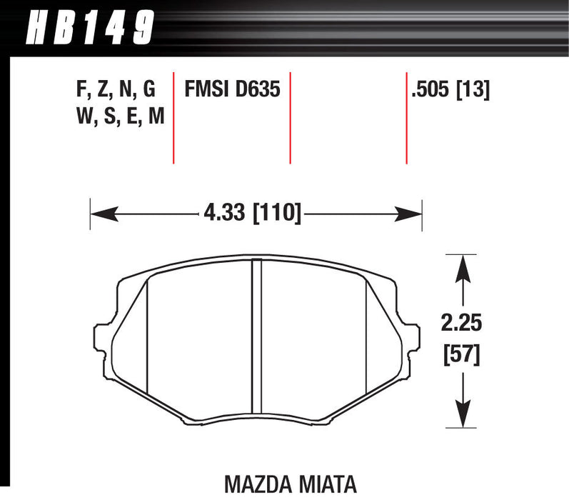 Hawk Brake HAWHB149G505 Brake Pads Front Mazda Miata MX-5 DTC-60