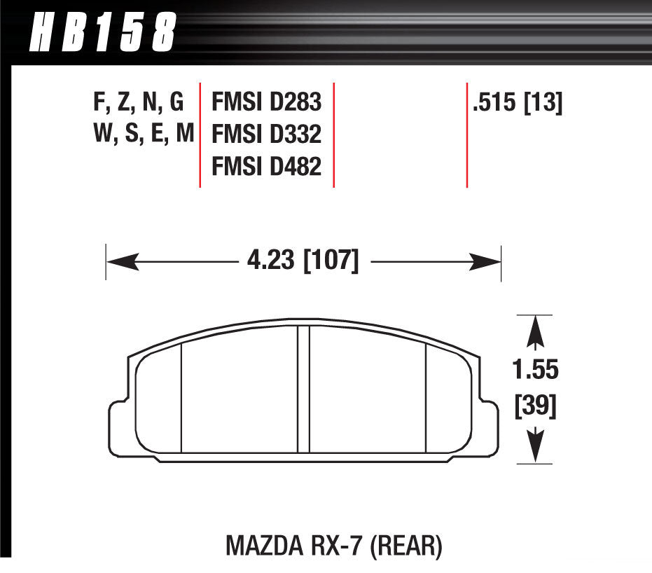 Hawk Brake HAWHB158F515 Street Brake Pads Rear Mazda RX-7 HPS