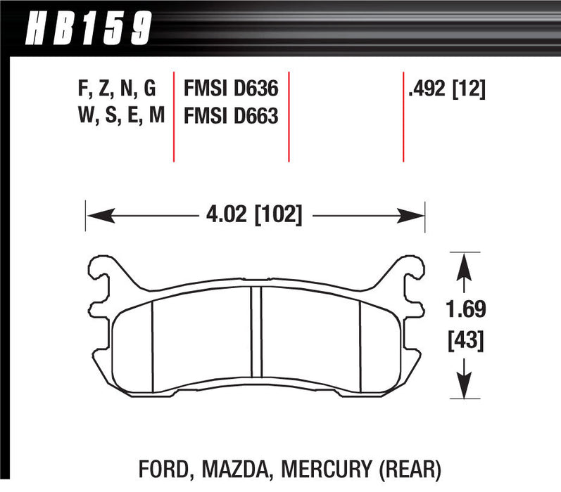 Hawk Brake HAWHB159E492 Street Brake Pads Rear Miata Blue