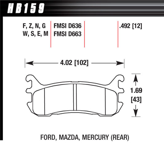 Hawk Brake HAWHB159G492 Street Brake Pads Rear Miata DTC 60