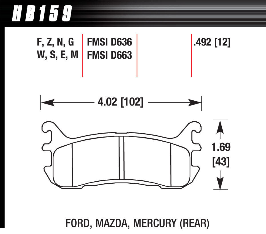 Hawk Brake HAWHB159G492 Street Brake Pads Rear Miata DTC 60