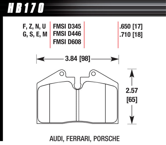 Hawk Brake HAWHB170G650 BRAKE PAD MASERATI PORSCHE FERRARI FR & RR