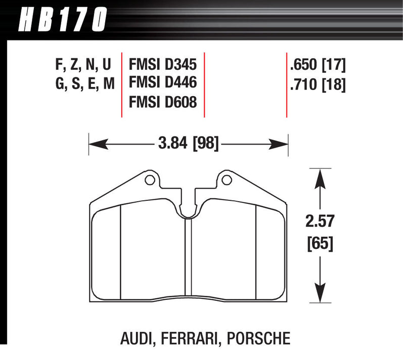 Hawk Brake HAWHB170G650 BRAKE PAD MASERATI PORSCHE FERRARI FR & RR