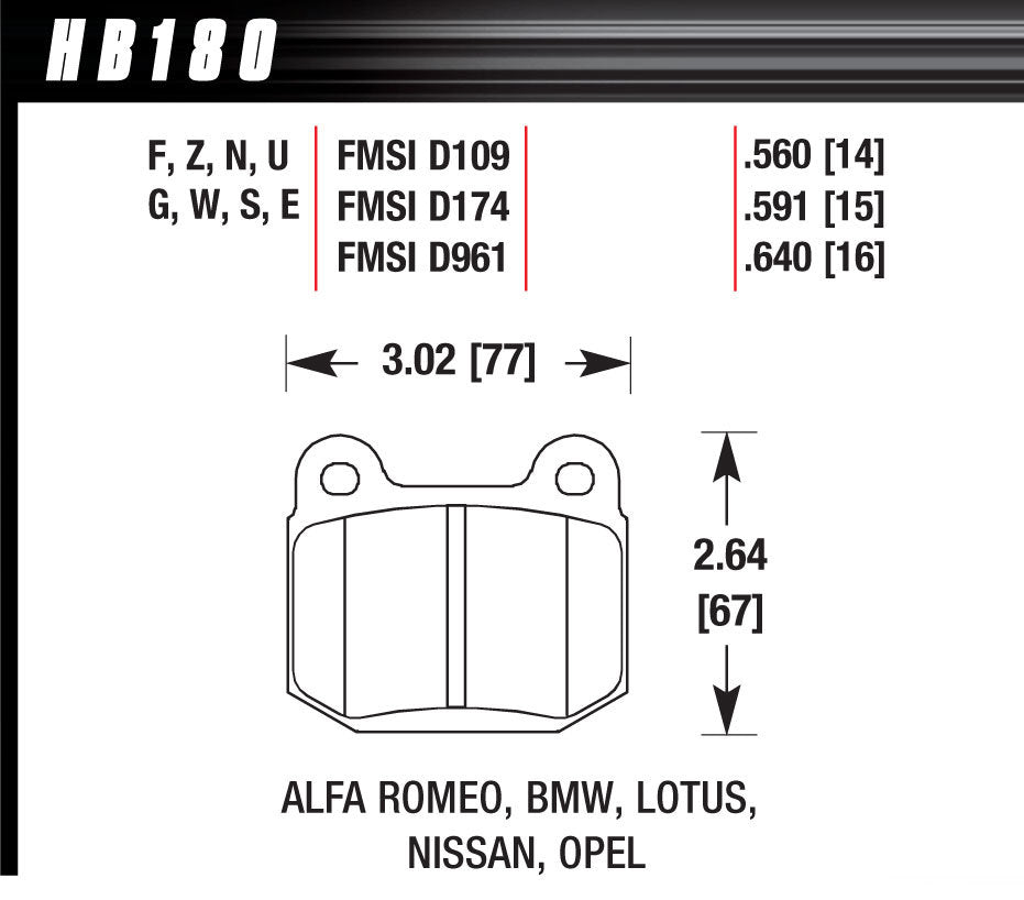 Hawk Brake HAWHB180F560 Performance Street Brake Pads (4)
