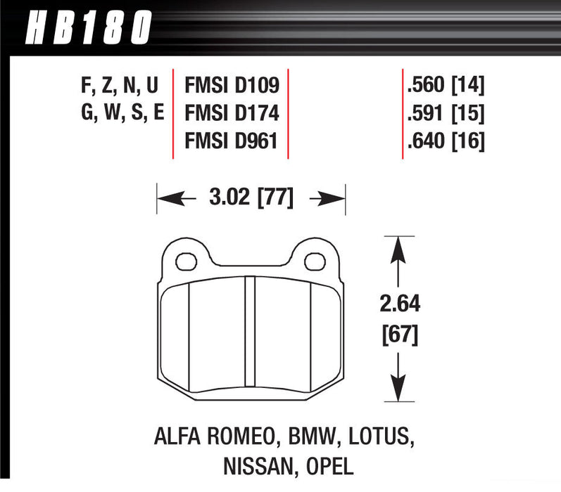 Hawk Brake HAWHB180F560 Performance Street Brake Pads (4)