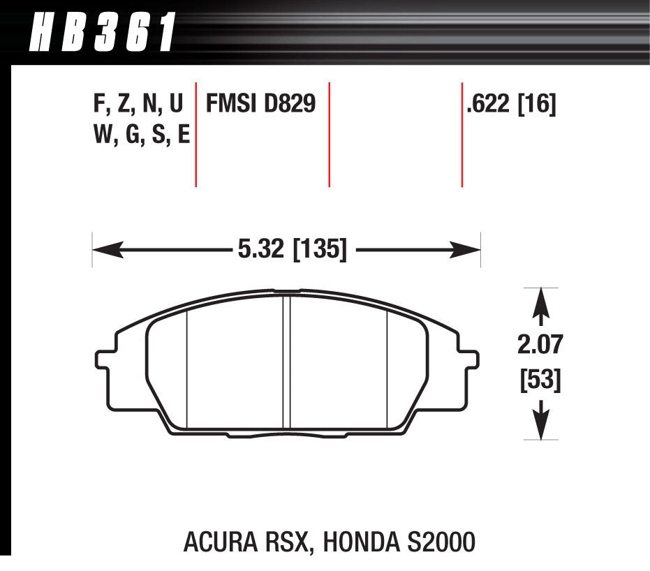 Hawk Brake HAWHB361N622 Street Brake Pads Front RSX / S2000 HP Plus