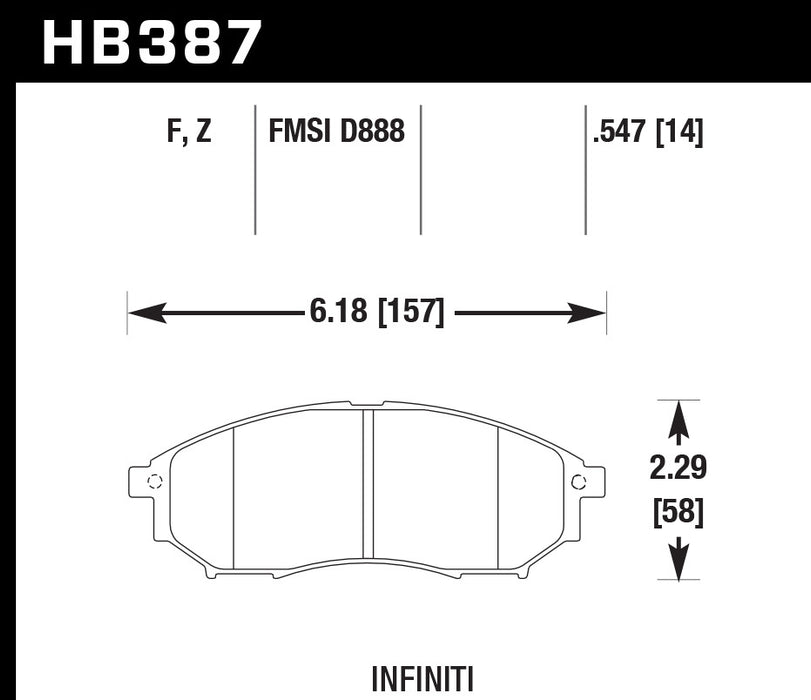 Hawk Brake HAWHB387F.547 Street Brake Pads Front Infiniti HPS
