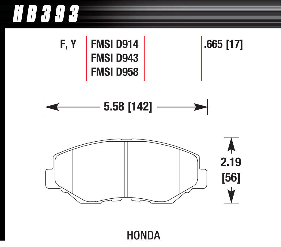 Hawk Brake HAWHB393F665 Brake Pad HPS Front 02-21 Honda